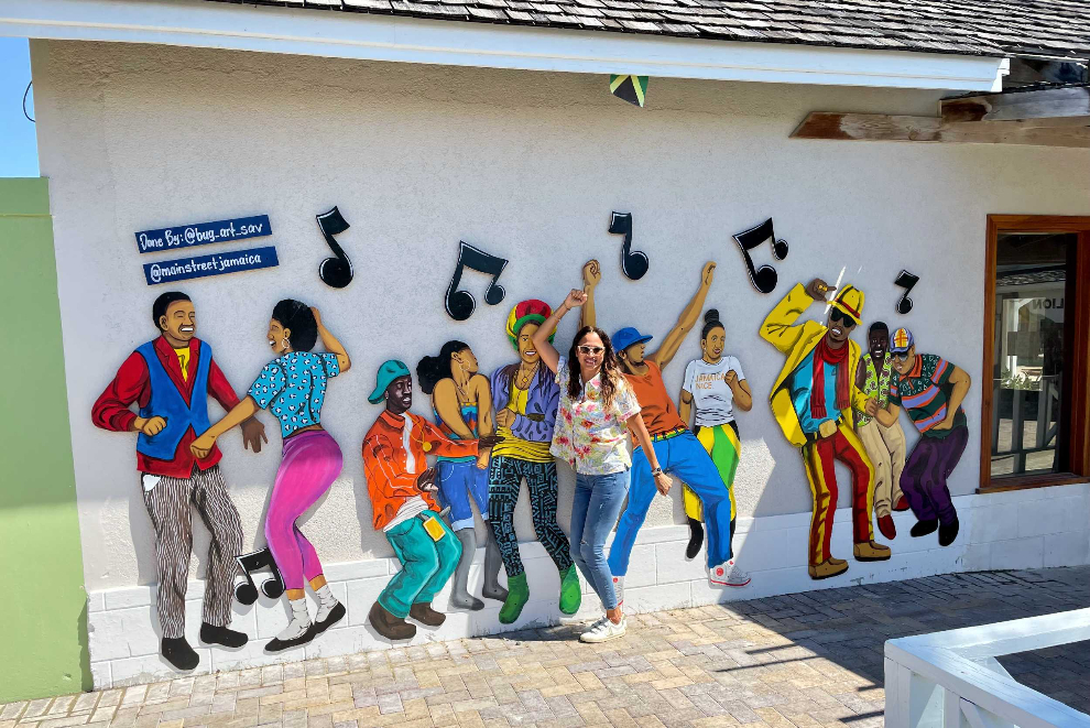 Colorful public mural celebrating Jamaican music and performers