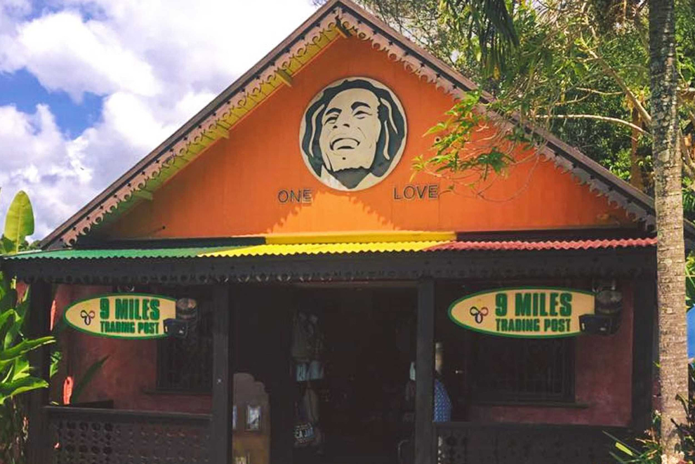 Bob Marley portrait painted on the Nine Mile trading post
