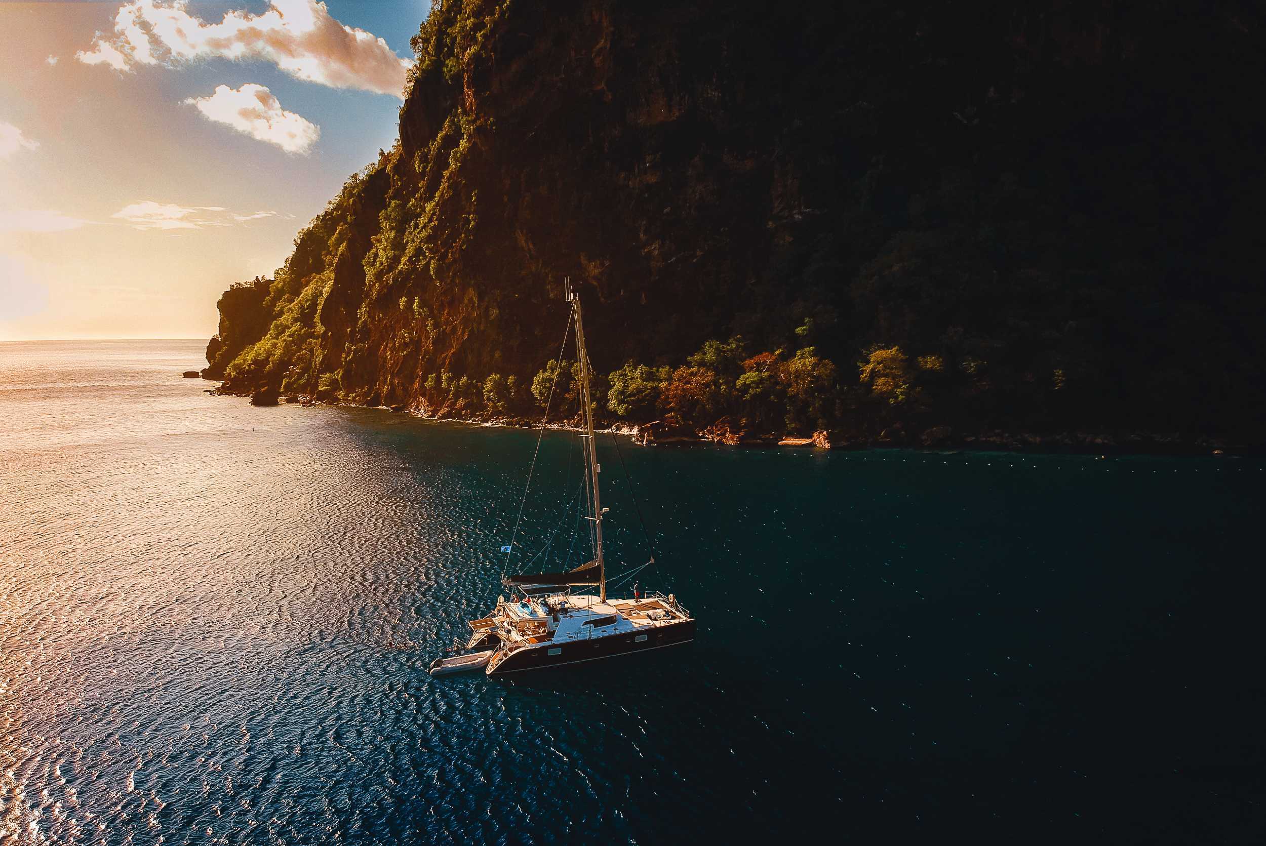 St. Lucia catamaran by the pitons at St. Lucia